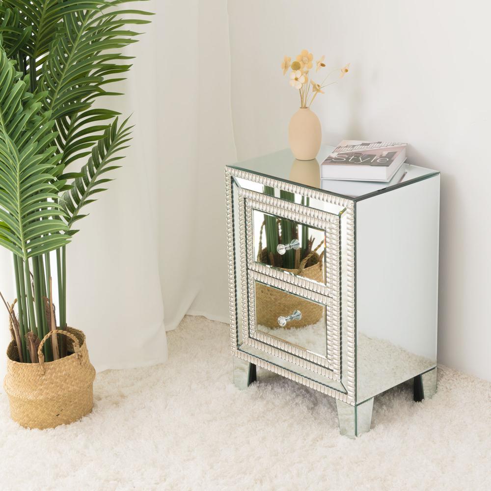 Better Home Products Mirrored Nightstand with 2 Drawers. Picture 4
