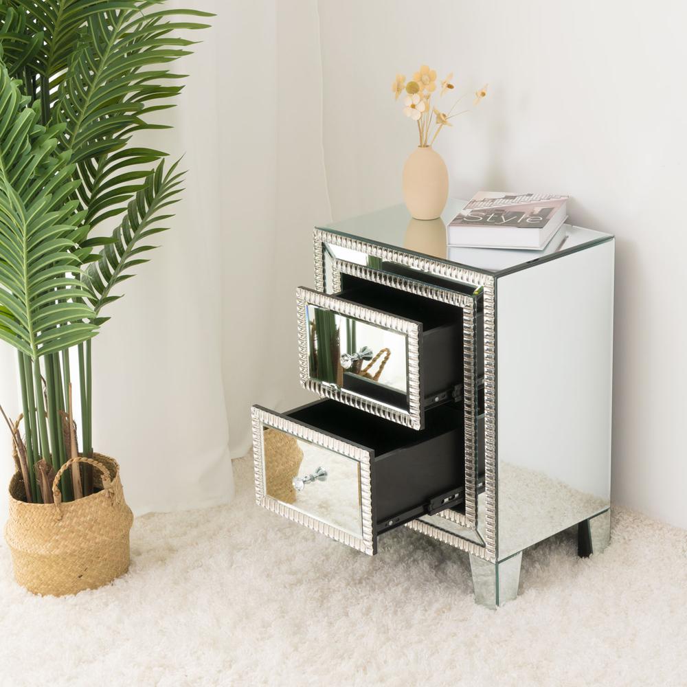 Better Home Products Mirrored Nightstand with 2 Drawers. Picture 2