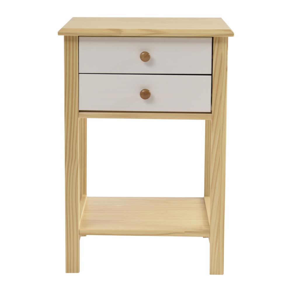Better Home Products Solid Pine Wood 2 Drawer Nightstand in White & Natural. Picture 7