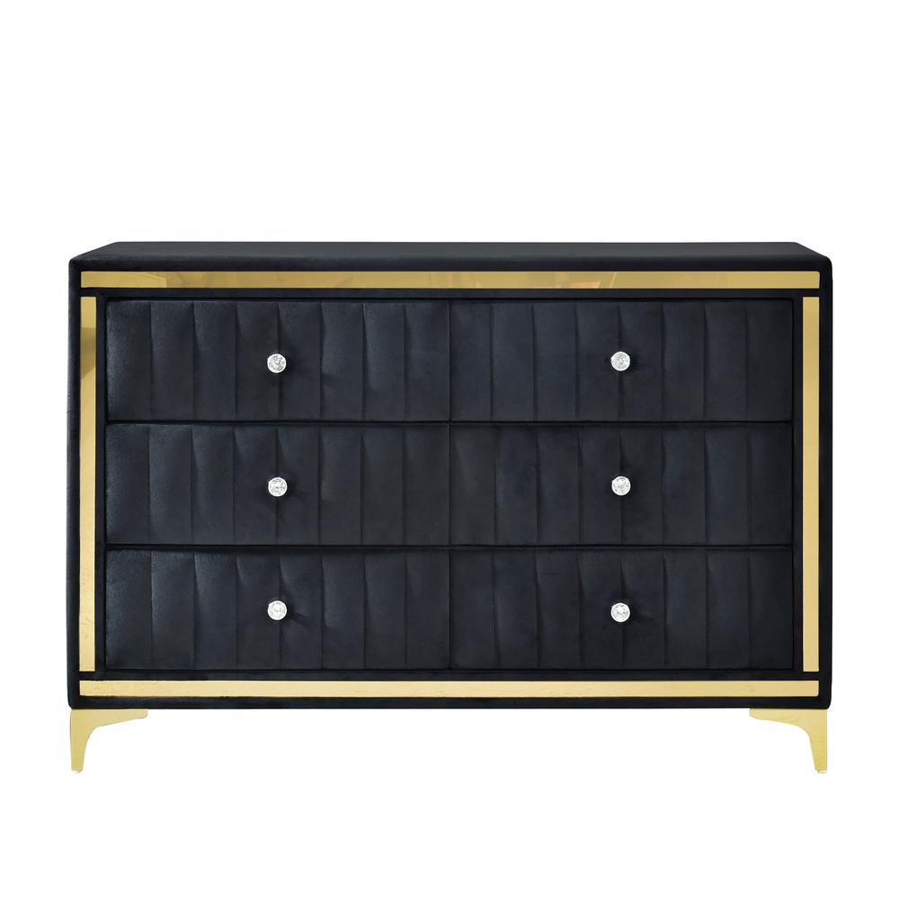 Velvet 6 Drawer Dresser with Gold Legs and Trim. Picture 2