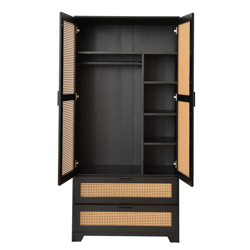 Stylish Pine Wood Closet with Rattan Doors and Two Drawers for Easy Access. Picture 6