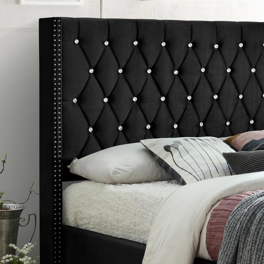Better Home Products Alexa Velvet Upholstered Queen Platform Bed in Black. Picture 4