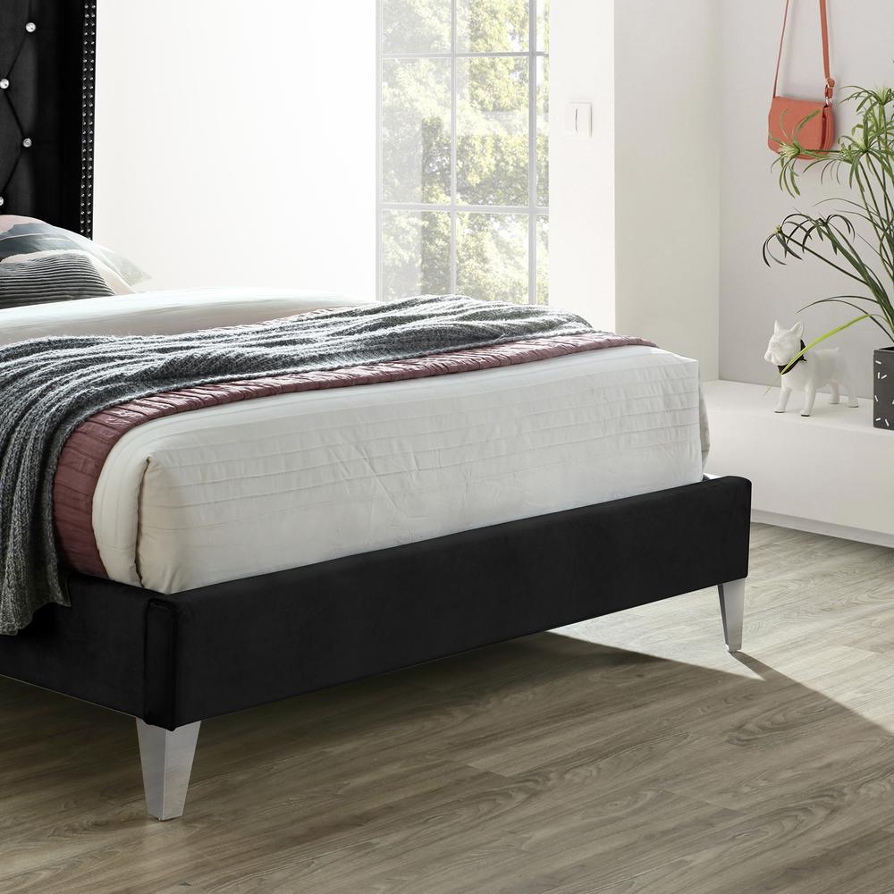 Better Home Products Alexa Velvet Upholstered Queen Platform Bed in Black. Picture 6