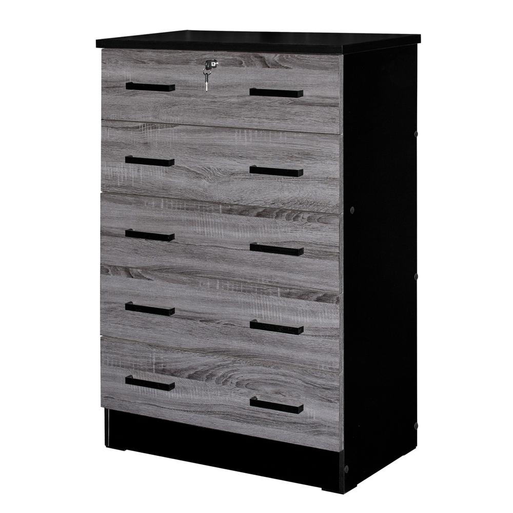 Better Home Products Cindy 5 Drawer Chest Wooden Dresser with Lock in Ebony. Picture 5