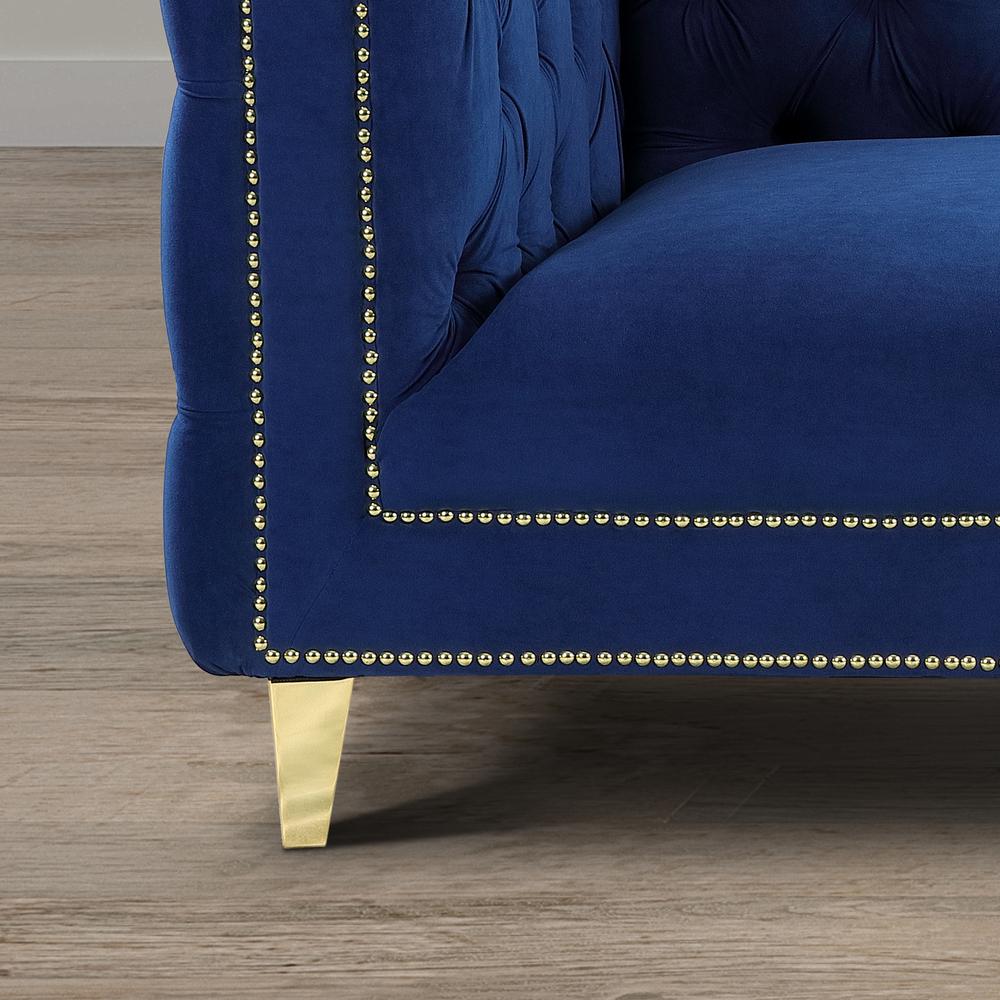 Luxe Velvet Sofa with Gold Legs, Gold Nail head Trim and Button-Tufted Design. Picture 13