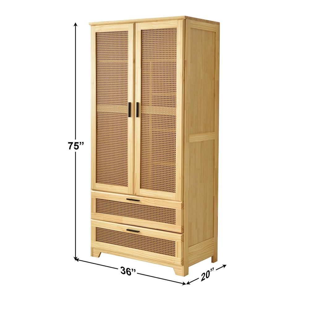 Stylish Pine Wood Closet with Rattan Doors and Two Drawers for Easy Access. Picture 12