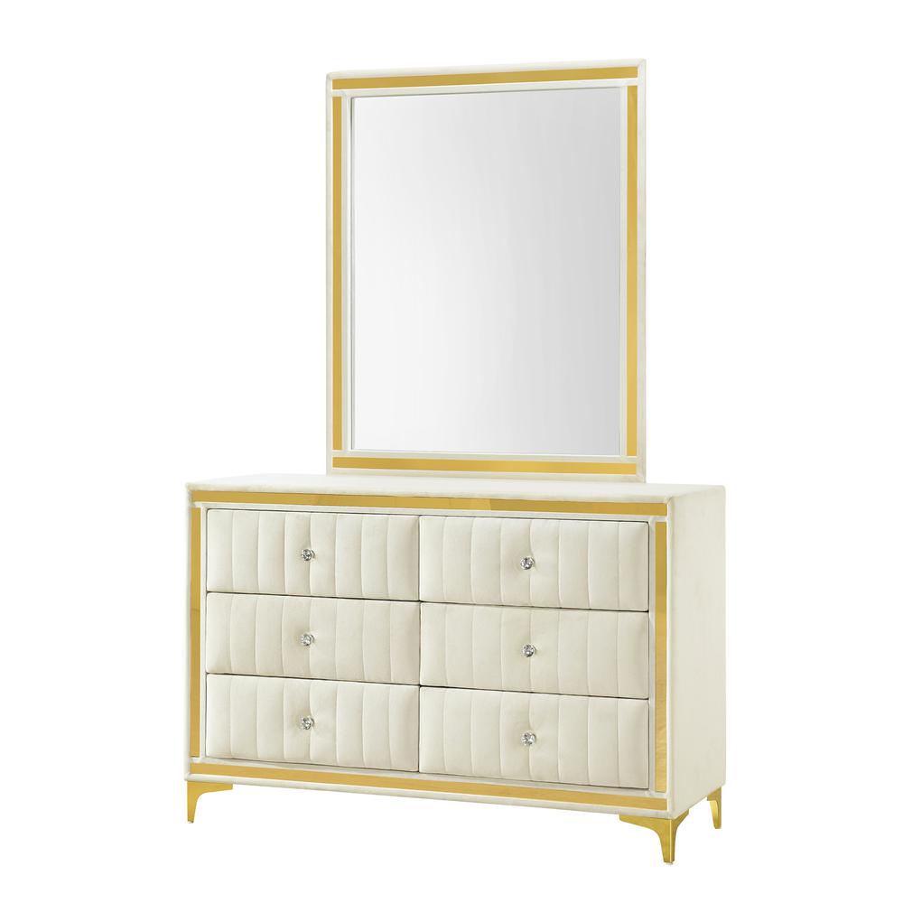 Velvet 6 Drawer Dresser with Gold Legs and Trim. Picture 4