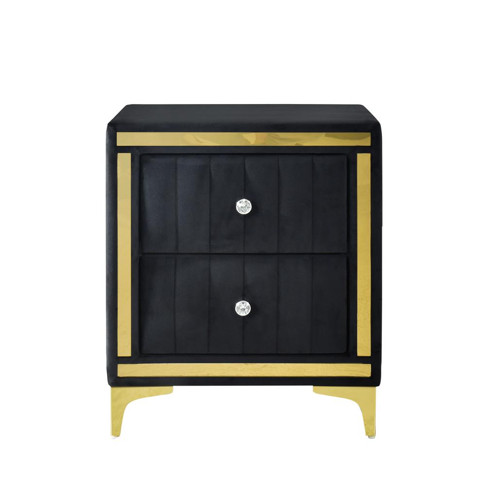 Monique Velvet Nightstand with Gold Legs and Gold Trim, Crystal knobs. Picture 1