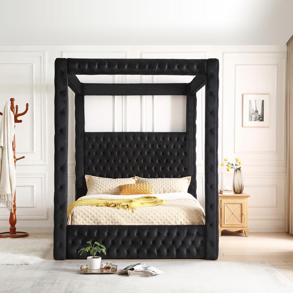 Dream Luxurious Velvet Canopy Bed with Speaker & USB Connection. Picture 5