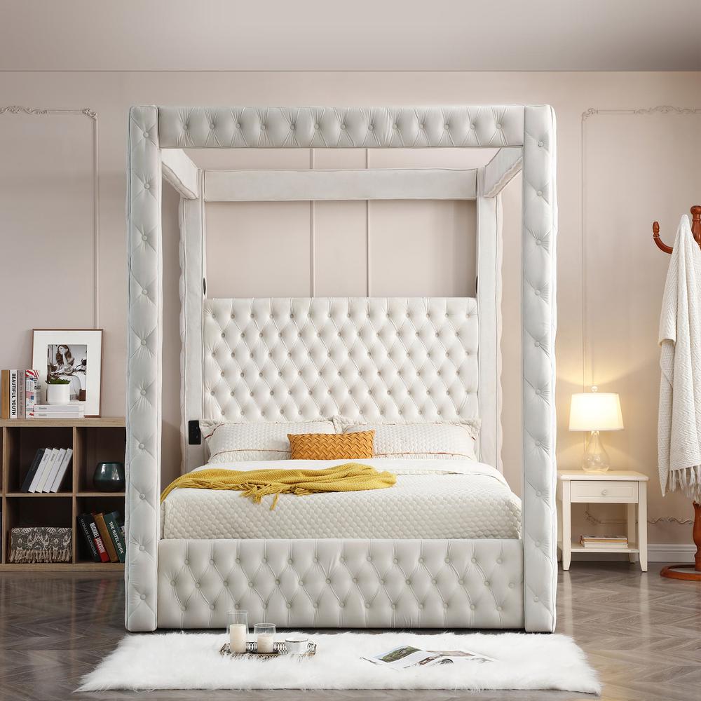 Dream Luxurious Velvet Canopy Bed with Speaker & USB Connection. Picture 4