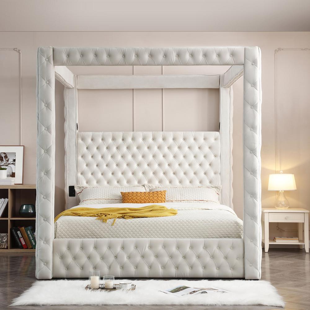 Dream Luxurious Velvet Canopy Bed with Speaker & USB Connection. Picture 2