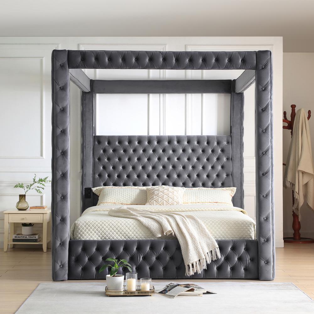 Dream Luxurious Velvet Canopy Bed with Speaker & USB Connection. Picture 3