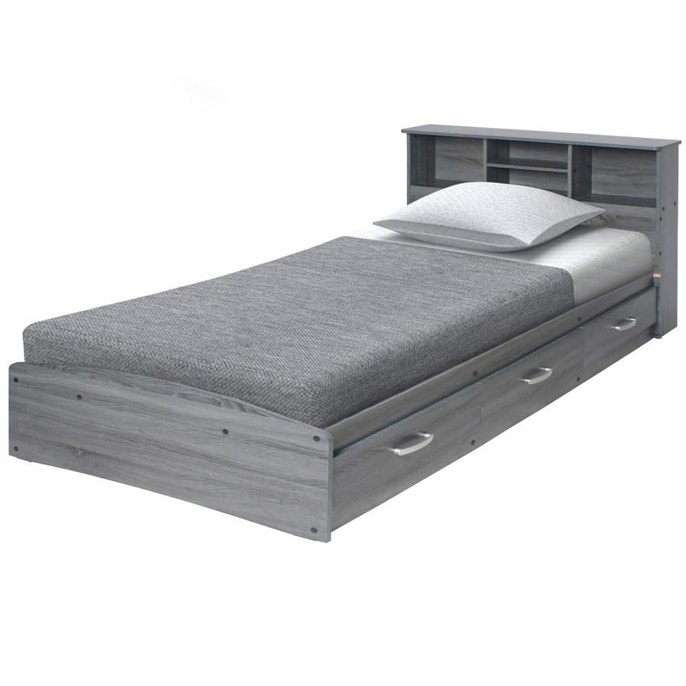 Better Home Products California Wooden Full Captains Bed in Gray. Picture 1