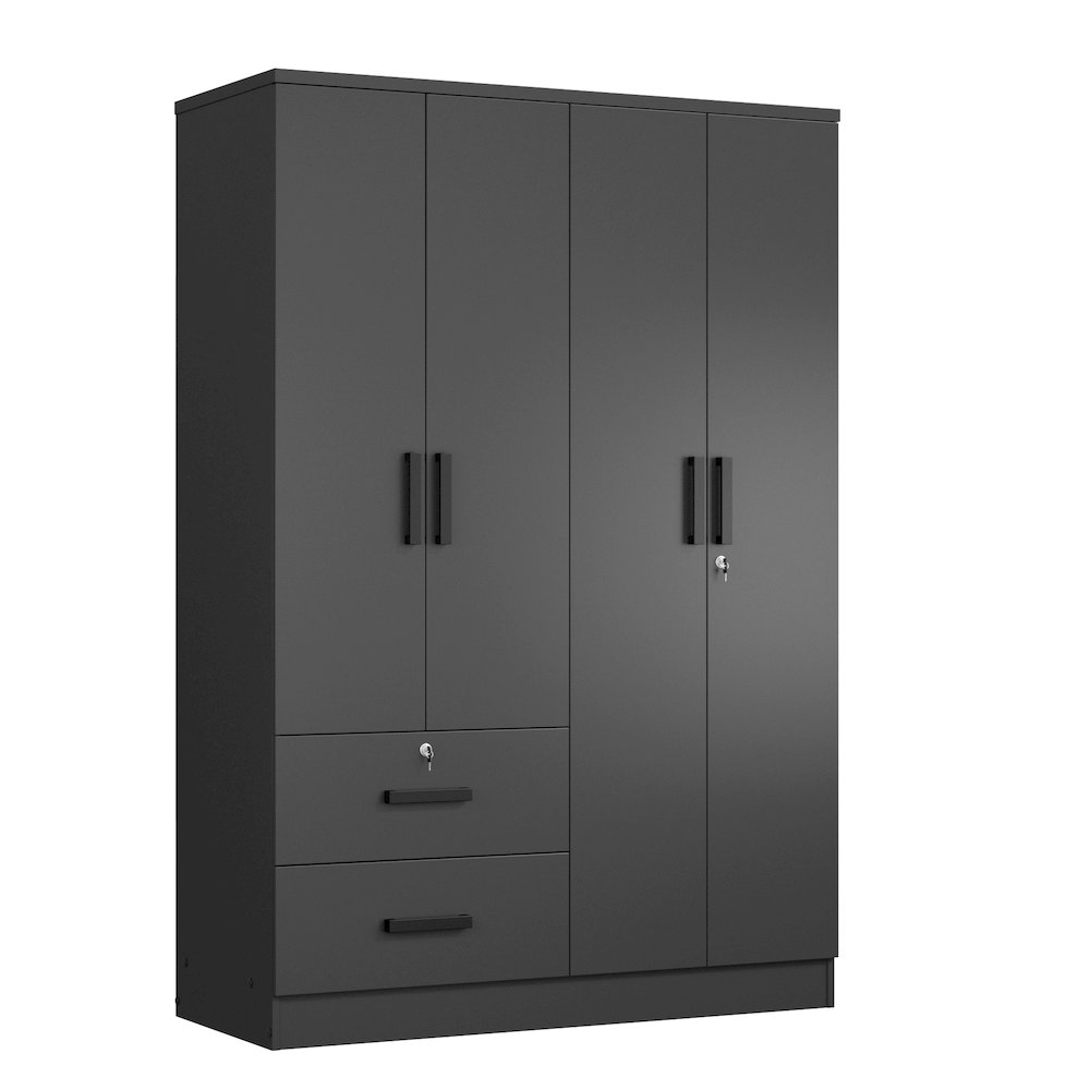 Better Home Products Luna Modern Wood 4 Doors 2 Drawers Armoire in Black. Picture 1