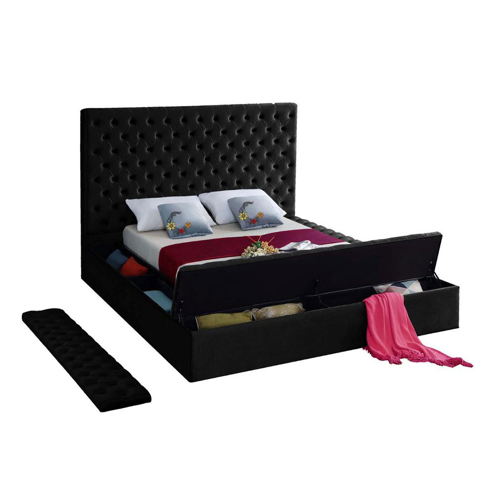 Better Home Products Cosmopolitan Velvet Upholstered Platform Queen Bed in Black. Picture 1