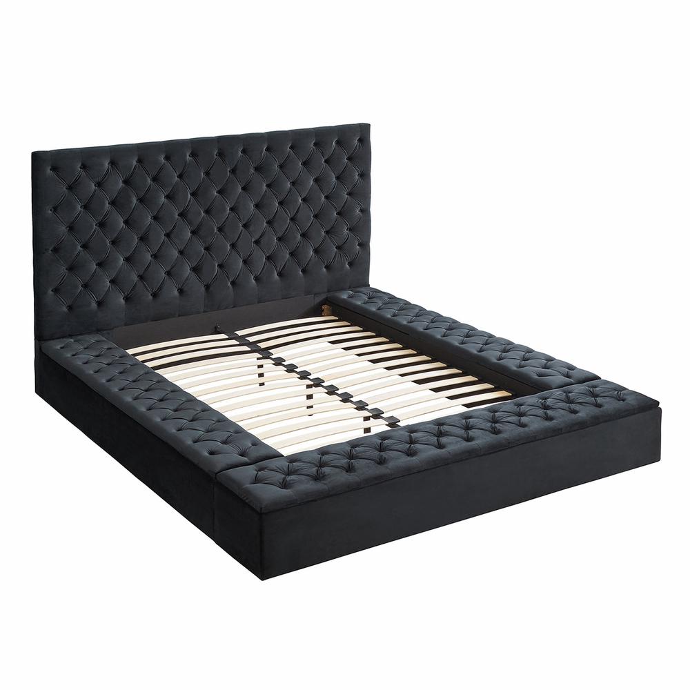 Better Home Products Cosmopolitan Velvet Upholstered Platform Queen Bed in Black. Picture 4