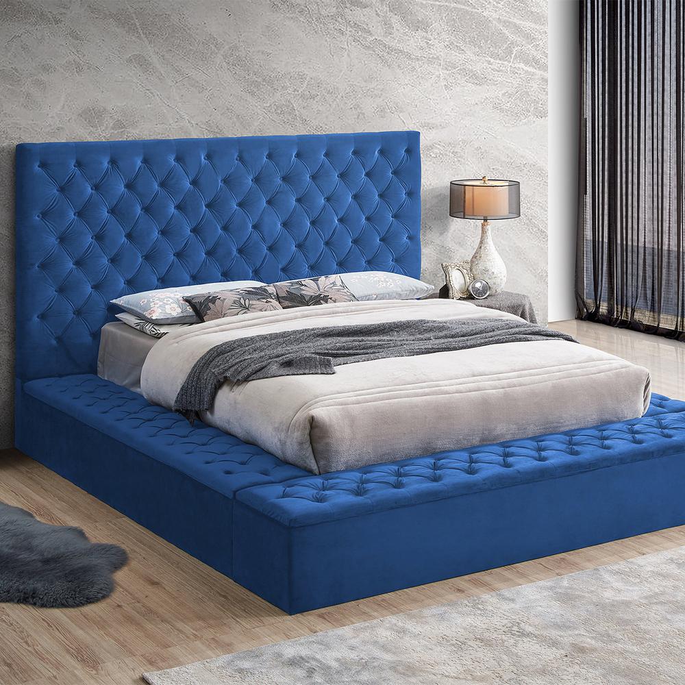 Better Home Products Cosmopolitan Velvet Upholstered Platform Queen Bed in Blue. Picture 3