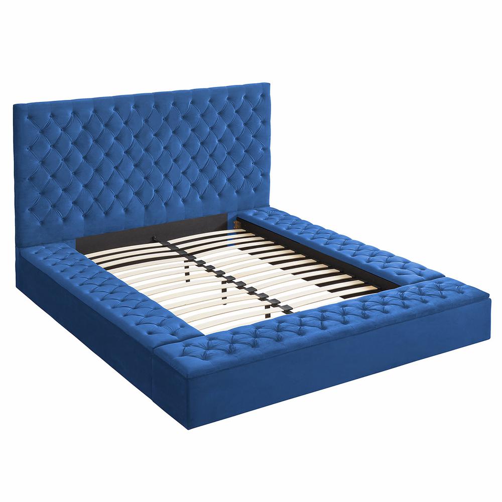 Better Home Products Cosmopolitan Velvet Upholstered Platform Queen Bed in Blue. Picture 1