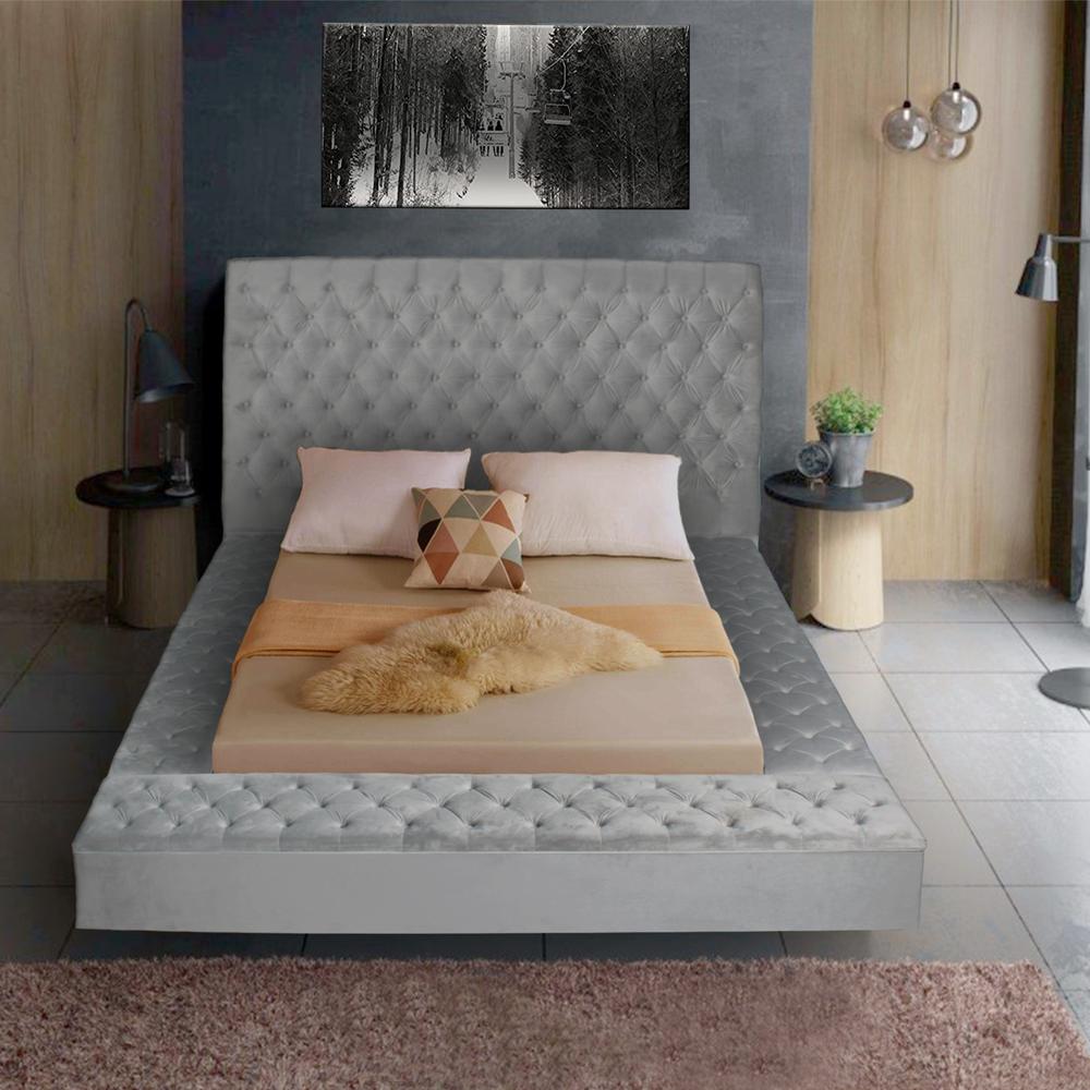 Better Home Products Cosmopolitan Velvet Upholstered Platform Queen Bed in Gray. Picture 6