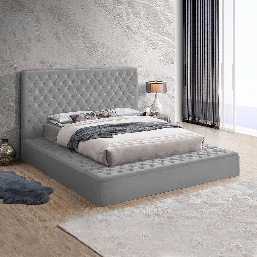 Better Home Products Cosmopolitan Velvet Upholstered Platform King Bed in Gray. Picture 2