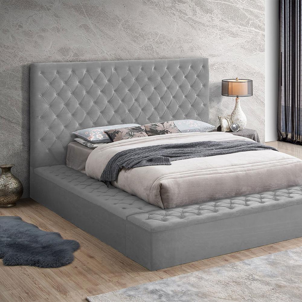 Better Home Products Cosmopolitan Velvet Upholstered Platform King Bed in Gray. Picture 3