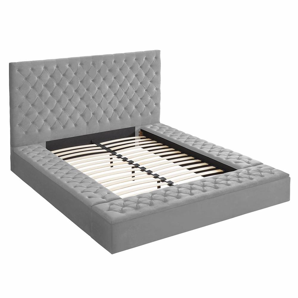 Better Home Products Cosmopolitan Velvet Upholstered Platform King Bed in Gray. Picture 1