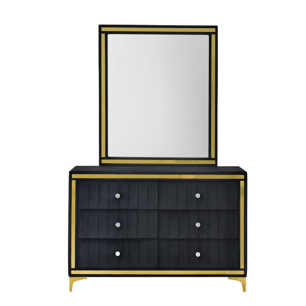 Velvet 6 Drawer Dresser with Gold Legs and Trim. Picture 2