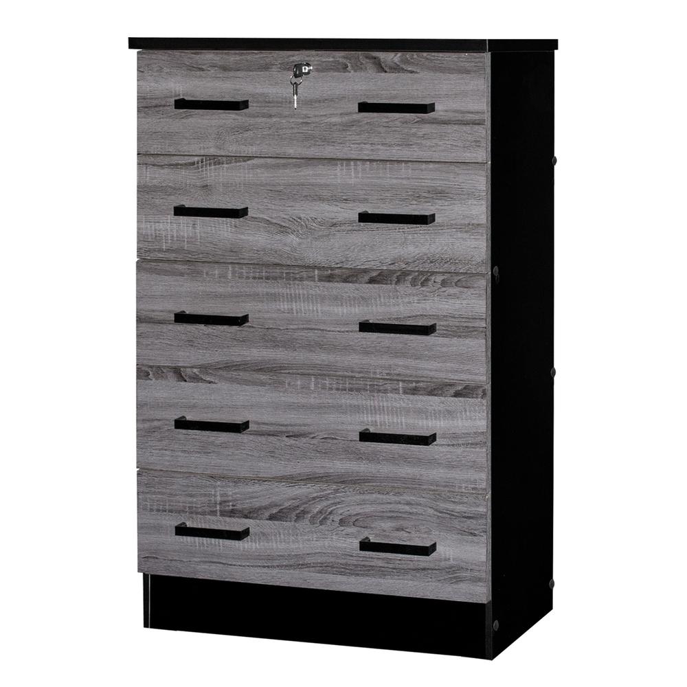 Better Home Products Cindy 5 Drawer Chest Wooden Dresser with Lock in Ebony. Picture 2