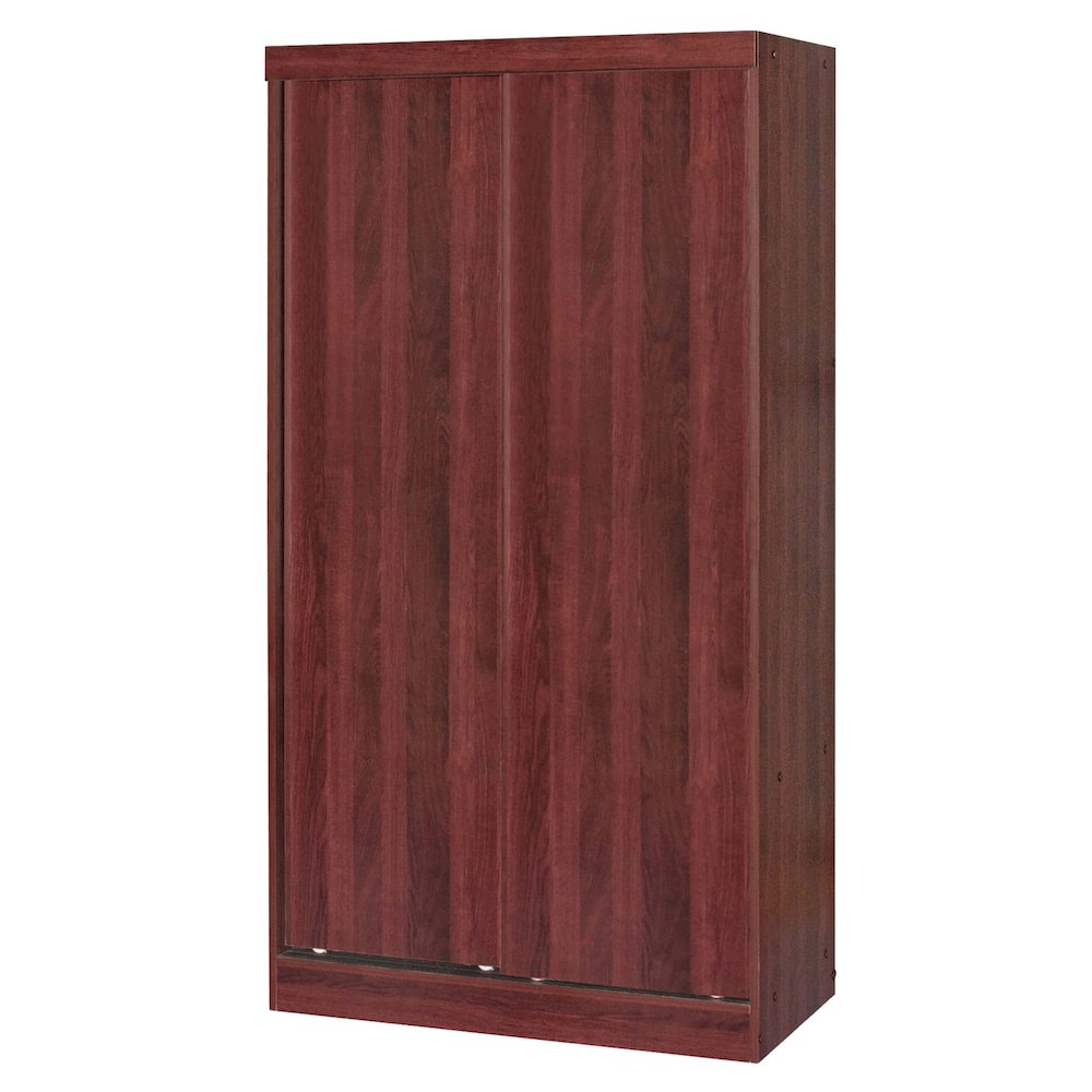 Better Home Products Modern Wood Double Sliding Door Wardrobe in Mahogany. Picture 1