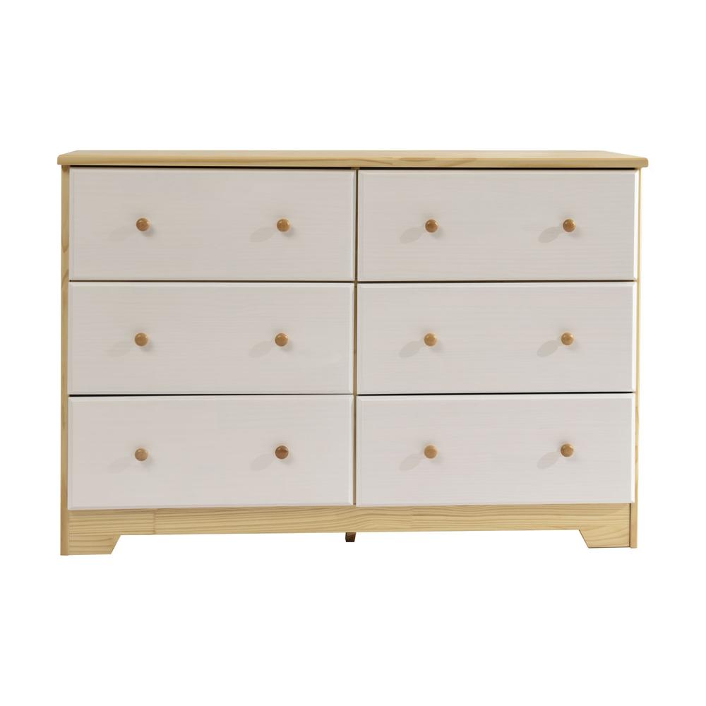 Better Home Products Solid Pine Wood 6 Drawer Double Dresser in Natural & White.. Picture 1