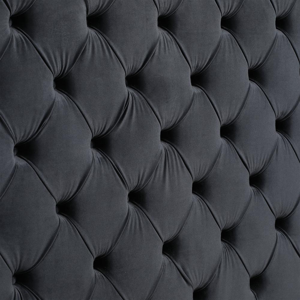 Velvet Queen Bed with Deep Button Tufting in Black. Picture 4