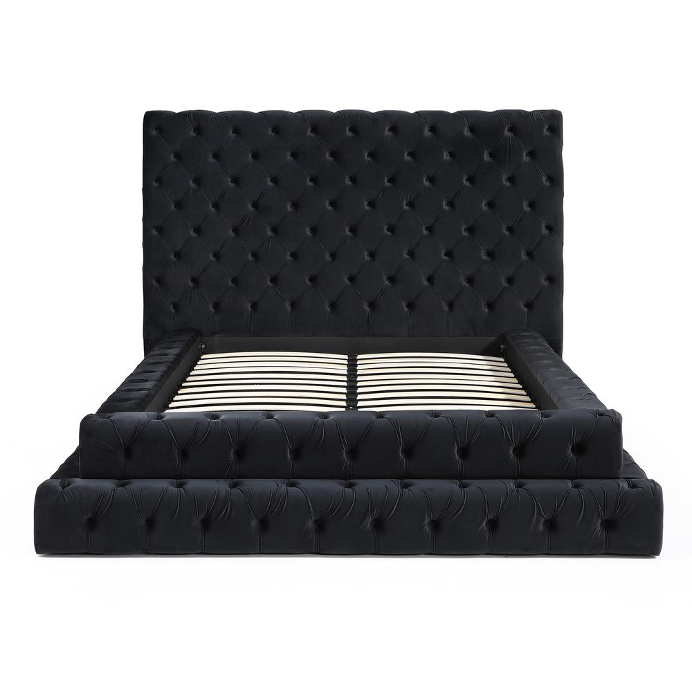 Velvet Queen Bed with Deep Button Tufting in Black. Picture 1