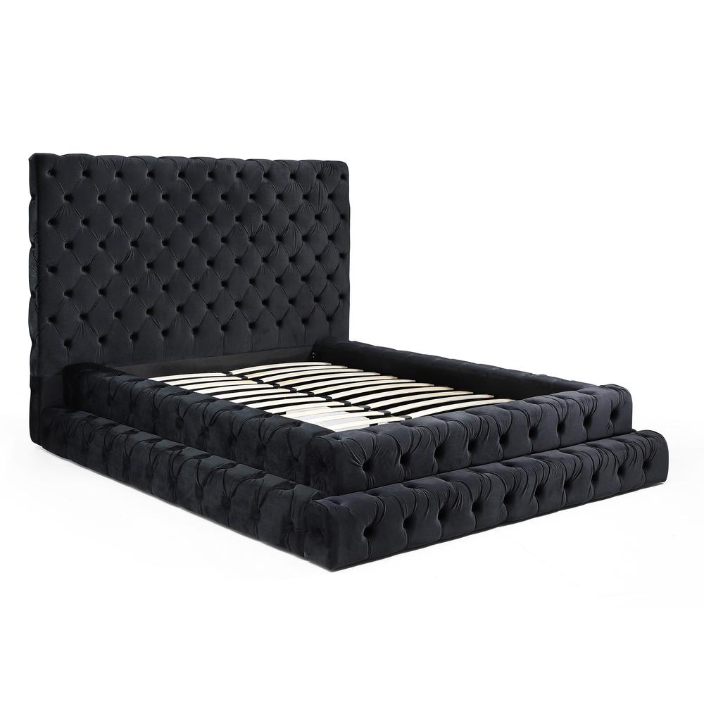 Velvet Queen Bed with Deep Button Tufting in Black. Picture 7