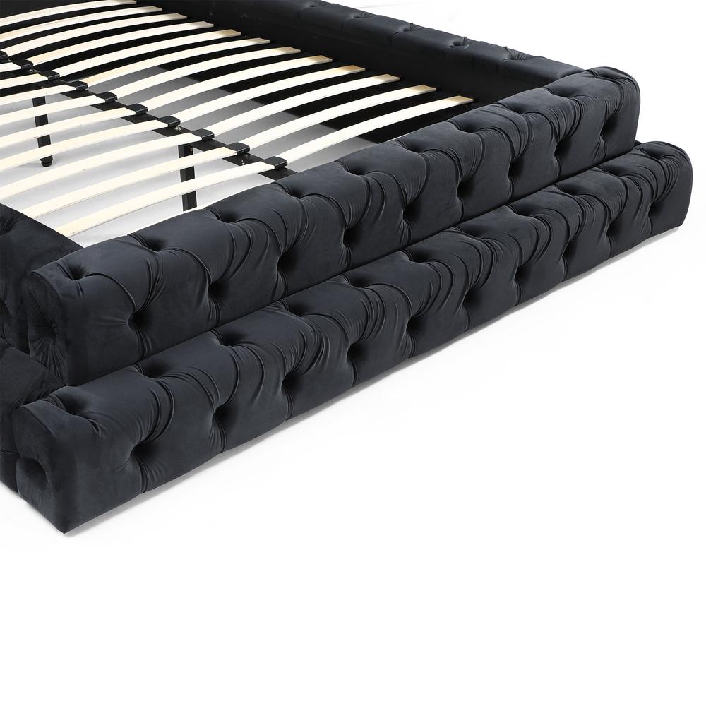 Velvet Queen Bed with Deep Button Tufting in Black. Picture 8