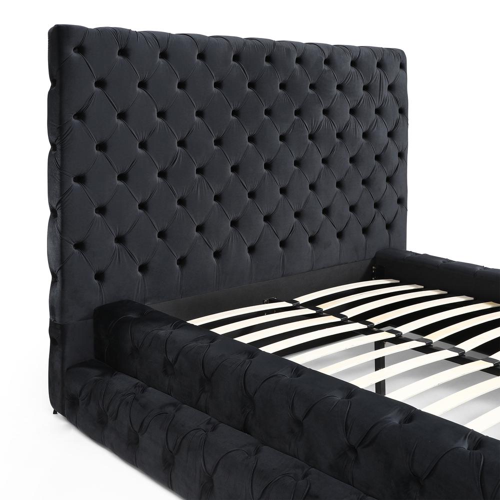 Velvet Queen Bed with Deep Button Tufting in Black. Picture 9