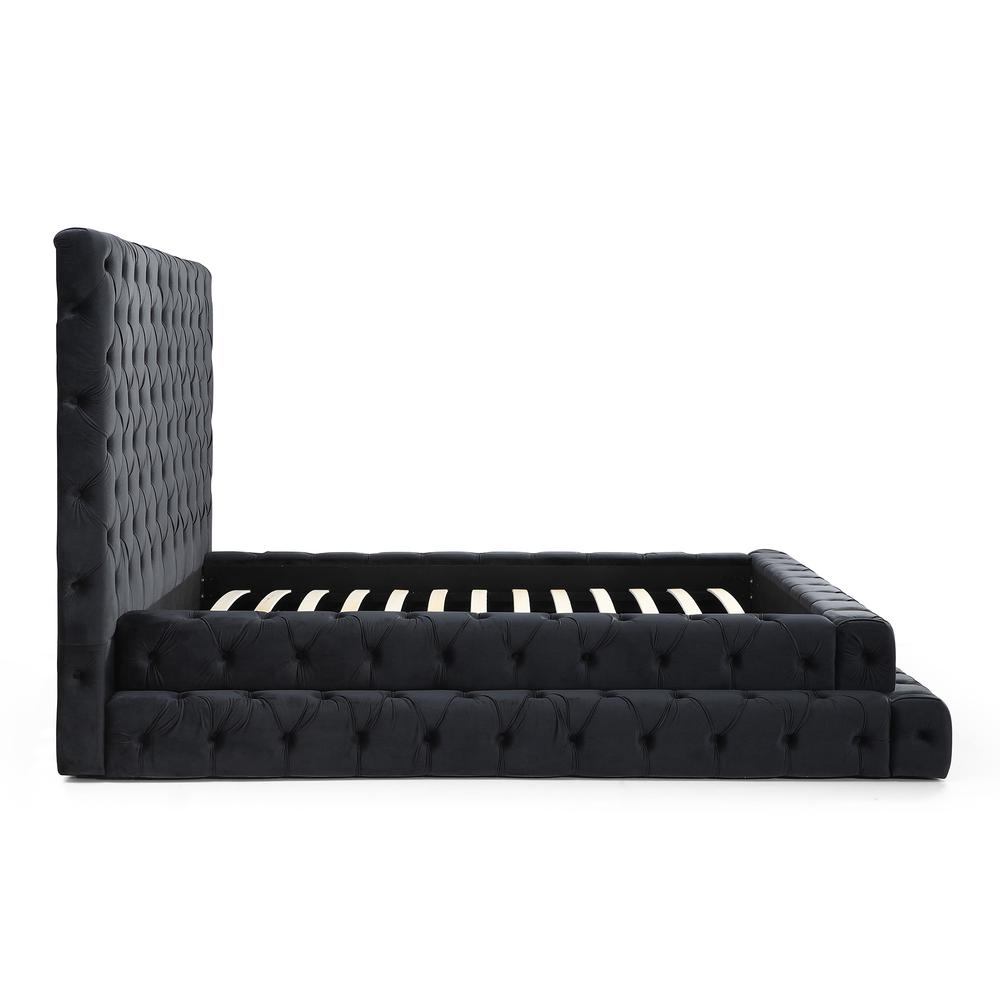 Velvet King Bed with Deep Button Tufting in Black. Picture 6