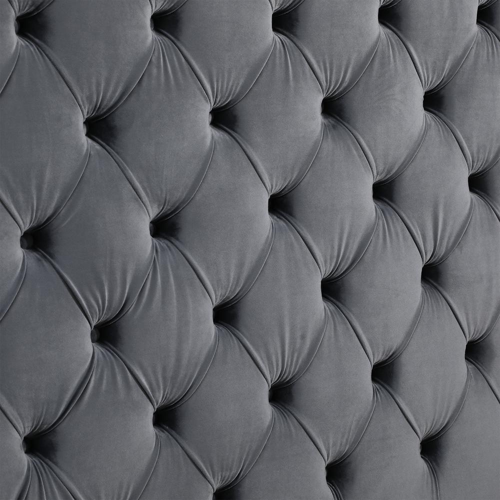 Velvet King Bed with Deep Button Tufting in Gray. Picture 10