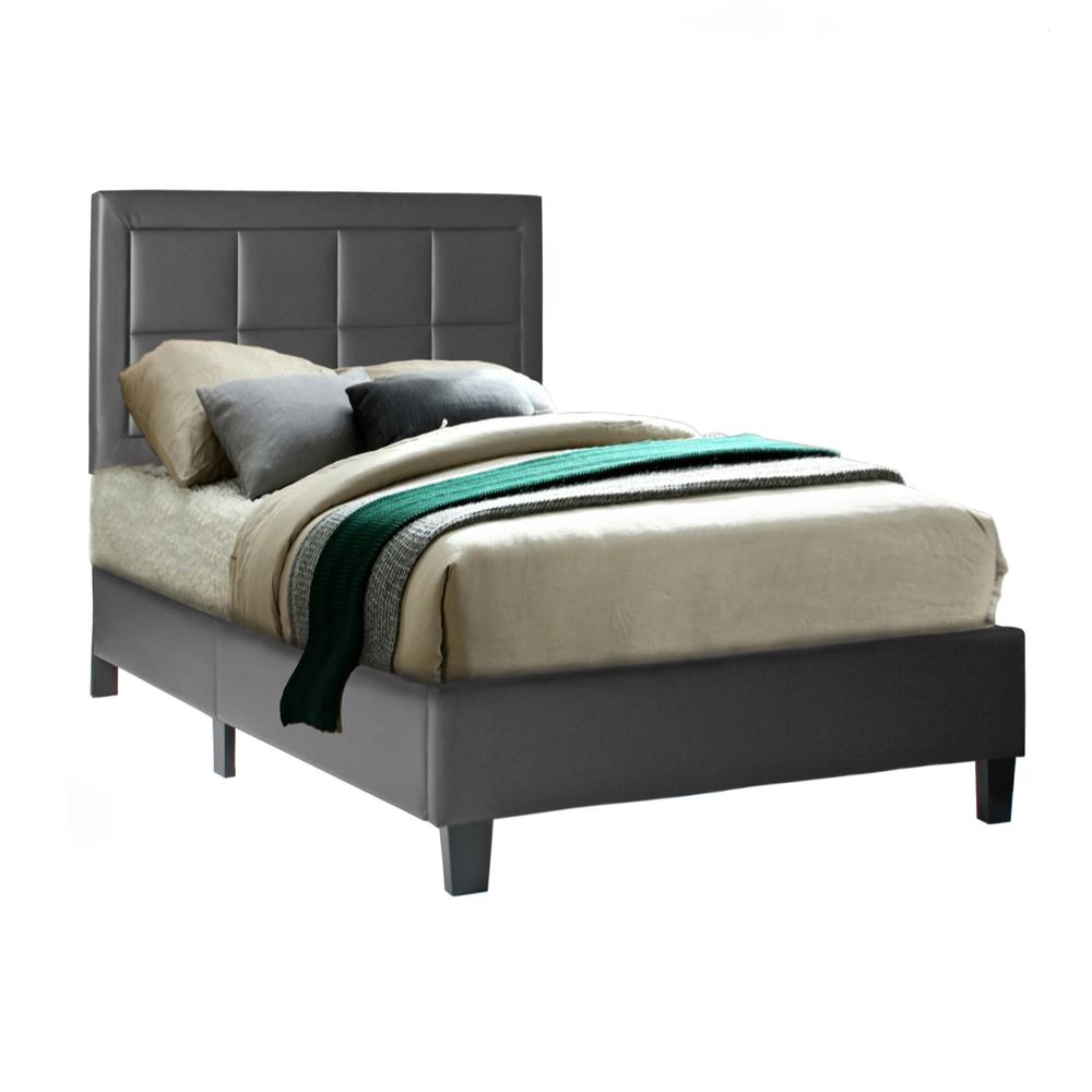 Better Home Products Elegant Faux Leather Upholstered Panel Bed Twin in Black. Picture 3