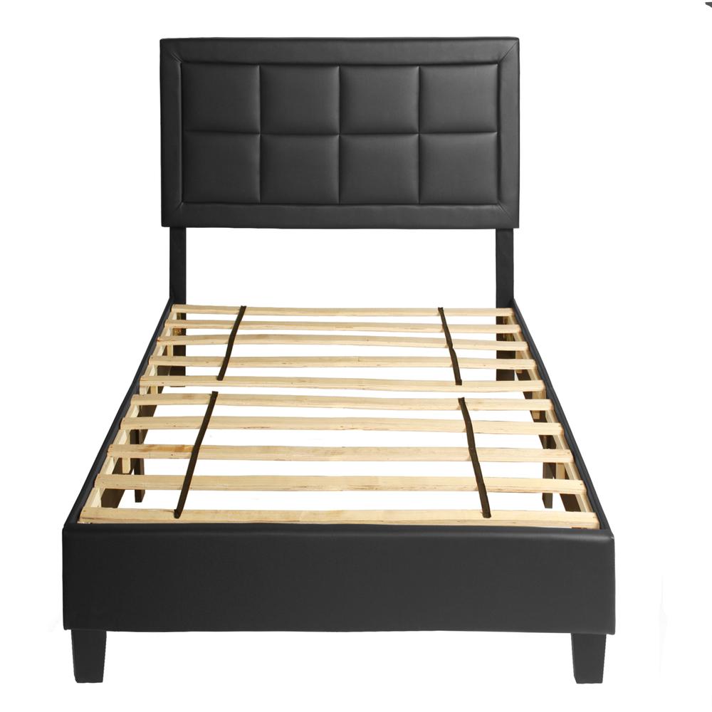 Better Home Products Elegant Faux Leather Upholstered Panel Bed Twin in Black. Picture 1
