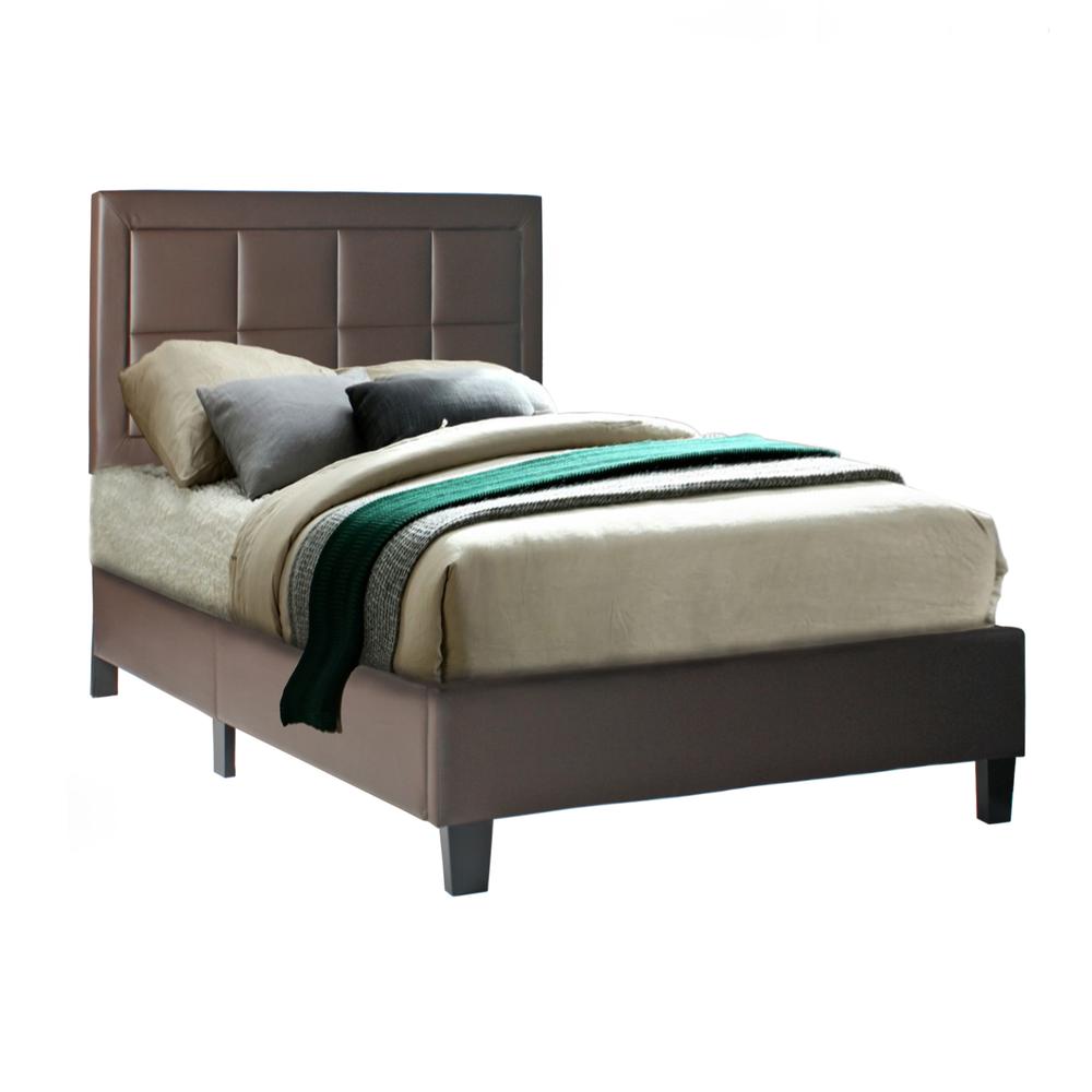 Better Home Products Elegant Faux Leather Upholstered Panel Bed Twin in Tobacco. Picture 1