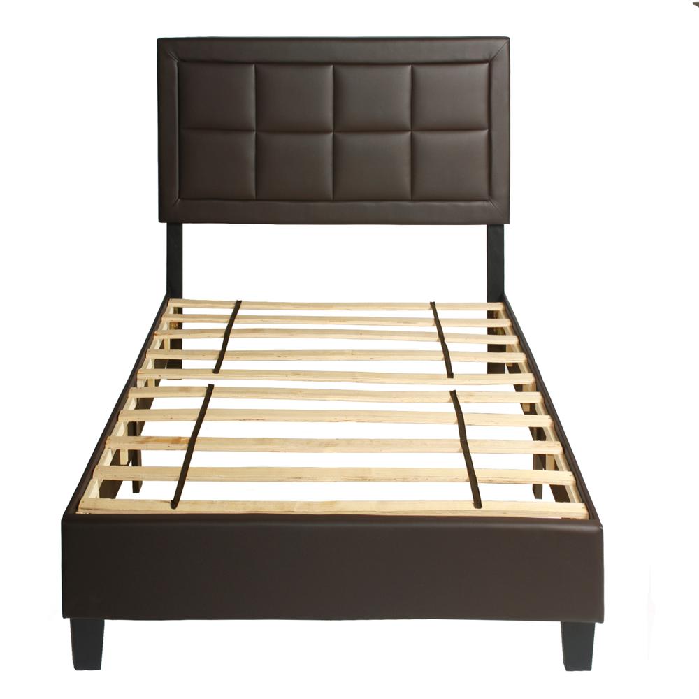 Better Home Products Elegant Faux Leather Upholstered Panel Bed Twin in Tobacco. Picture 2