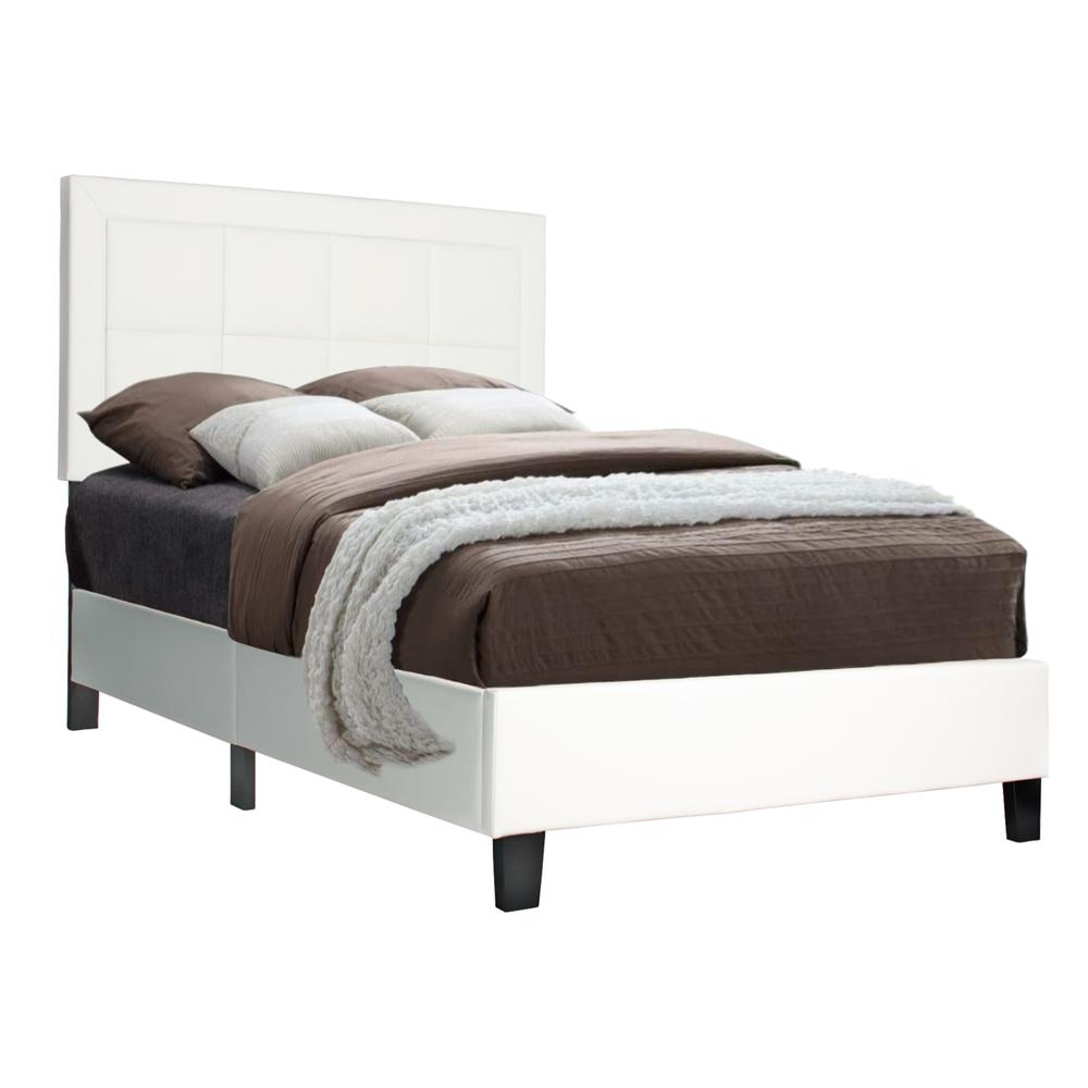 Better Home Products Elegant Faux Leather Upholstered Panel Bed Twin in White. Picture 4