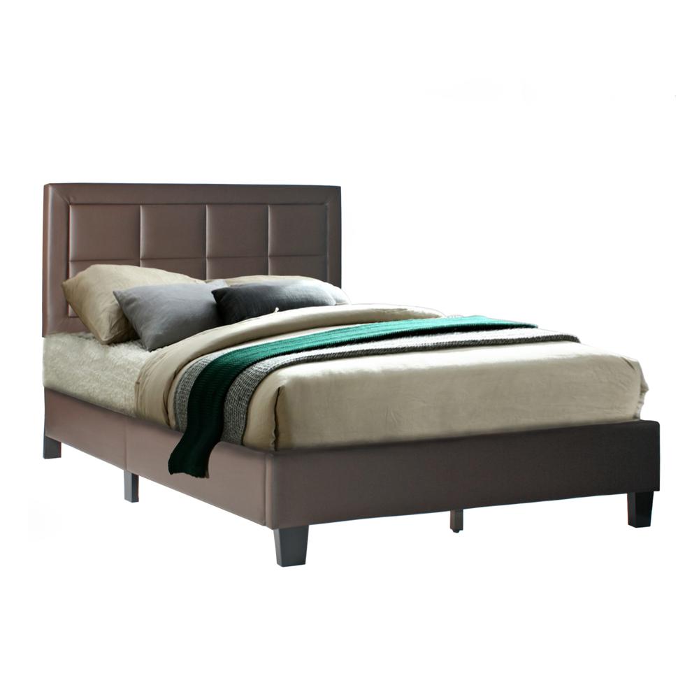 Better Home Products Elegant Faux Leather Upholstered Panel Bed Queen in Tobacco. Picture 1
