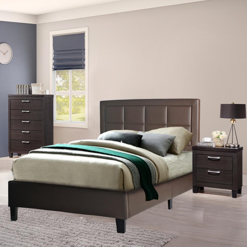 Better Home Products Elegant Faux Leather Upholstered Panel Bed Queen in Tobacco. Picture 5