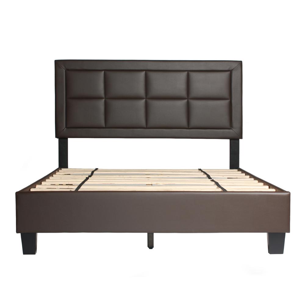 Better Home Products Elegant Faux Leather Upholstered Panel Bed Queen in Tobacco. Picture 2