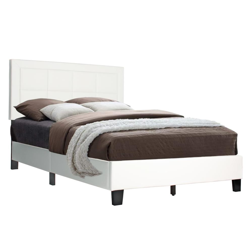 Better Home Products Elegant Faux Leather Upholstered Panel Bed Queen in White. Picture 1
