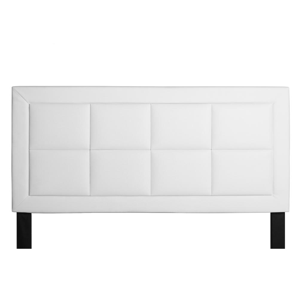Better Home Products Elegant Faux Leather Upholstered Panel Bed Queen in White. Picture 5