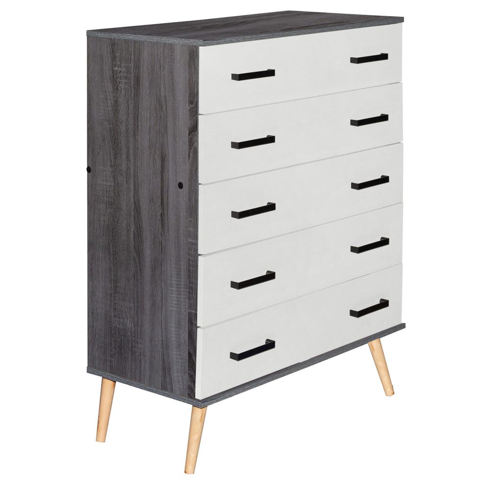 Better Home Products Eli Mid-Century Modern 5 Drawer Chest Charcoal Oak & Silver Oak. Picture 2