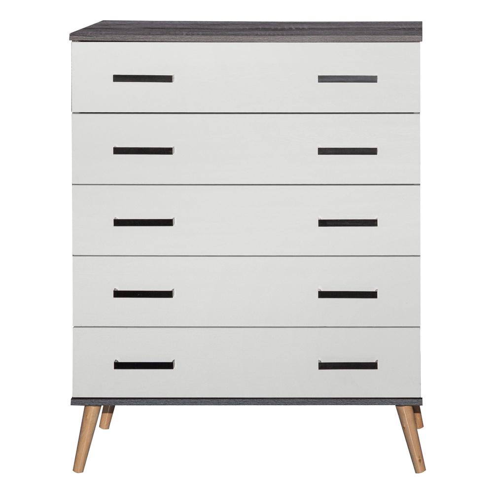 Better Home Products Eli Mid-Century Modern 5 Drawer Chest Charcoal Oak & Silver Oak. Picture 3
