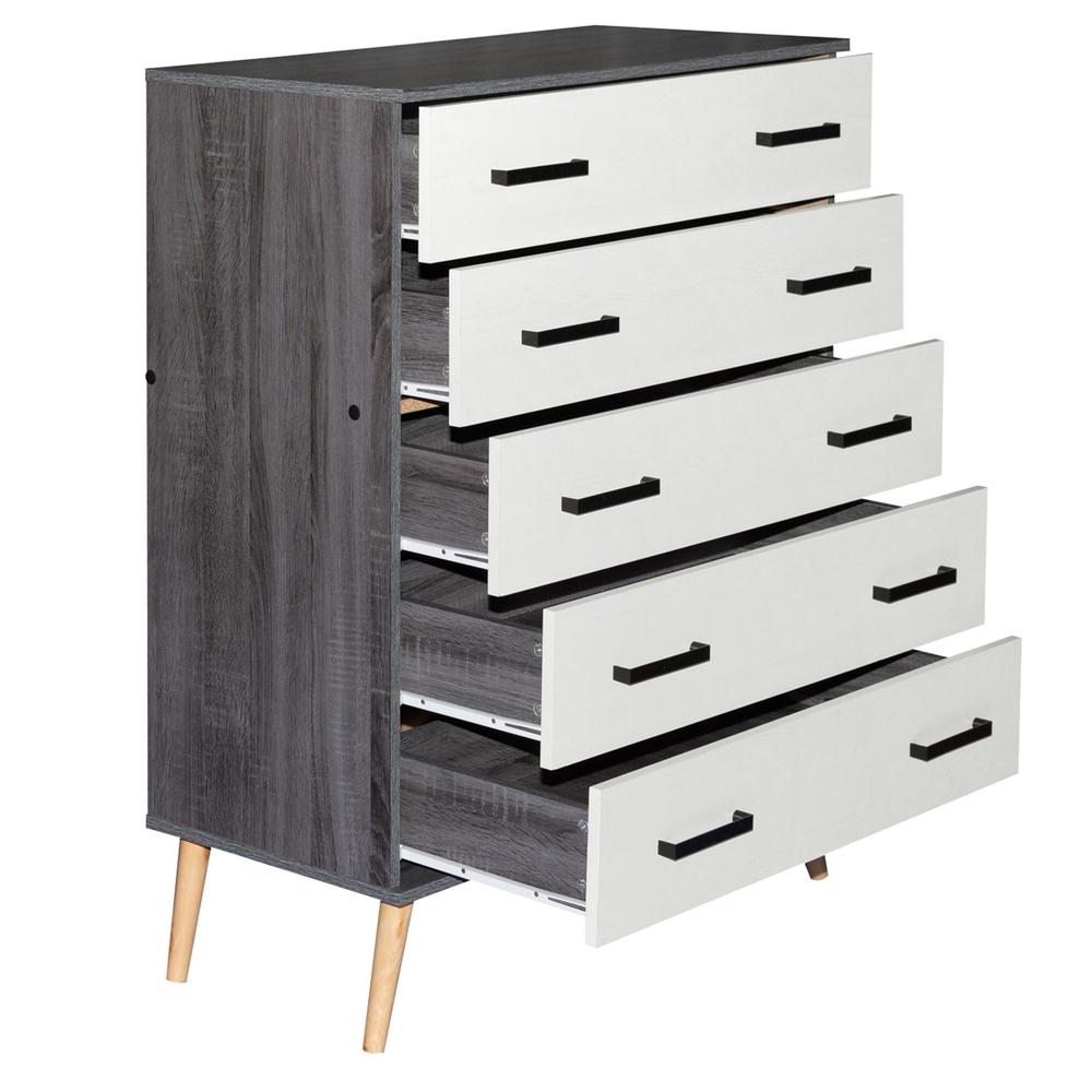 Better Home Products Eli Mid-Century Modern 5 Drawer Chest Charcoal Oak & Silver Oak. Picture 4